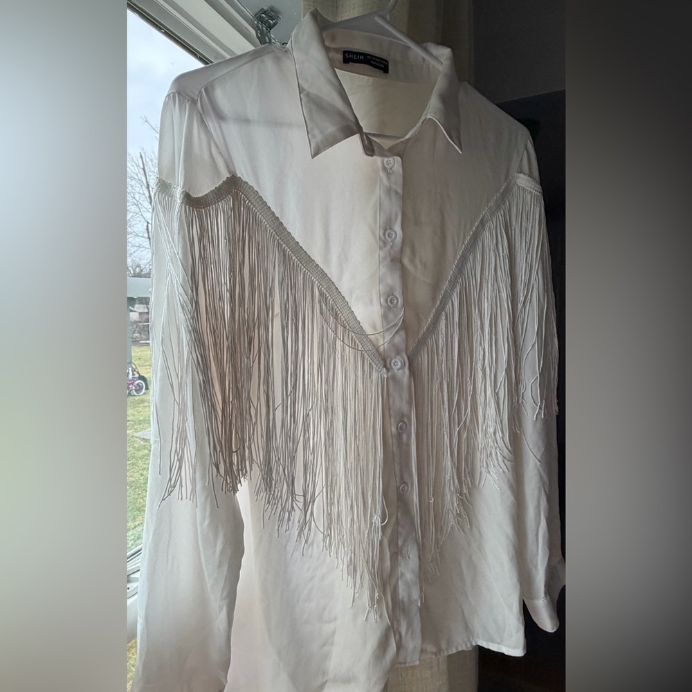 SHEIN White Fringe Blouse
